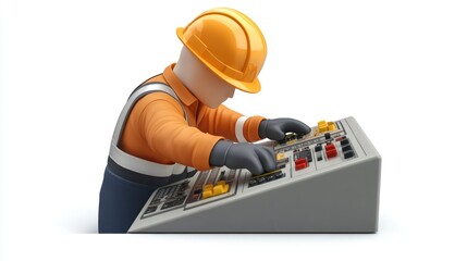 Fototapete - A worker in a hard hat operates machinery controls, emphasizing industrial tasks.