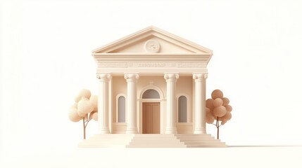 Leinwandbilder - A minimalist architectural representation of a classical building with trees.
