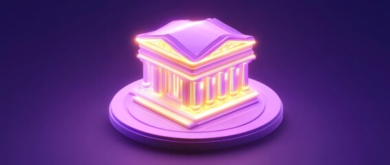 Poster - A stylized 3D representation of a classical building with glowing accents.