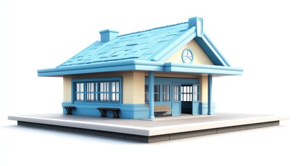 Leinwandbilder - A stylized, colorful house with a sloped roof and large windows on a platform.