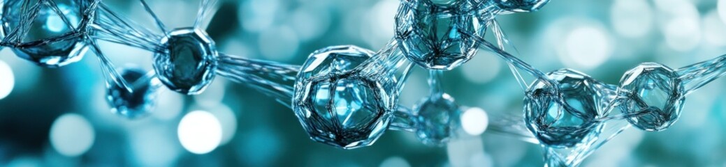 Poster - Abstract representation of molecular structures with a blue color scheme.