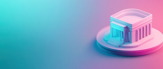 Leinwandbilder - A stylized architectural model of a building on a gradient background.