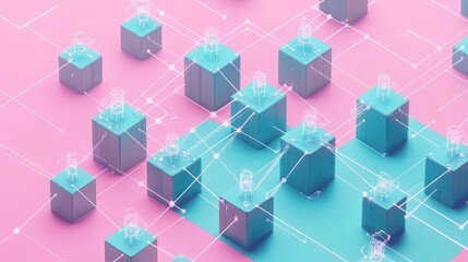 Aufkleber - Abstract representation of interconnected blocks with data visualization elements.