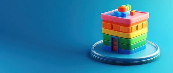 Aufkleber - A colorful stacking toy resembling a house, designed for children's play and learning.