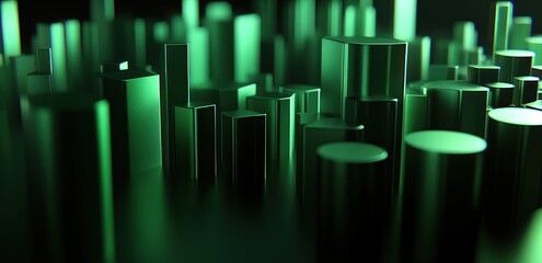 Fototapete - Abstract green cylindrical shapes creating a futuristic landscape.
