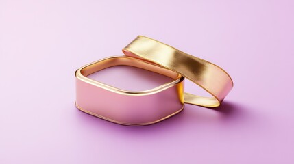 Fototapete - A stylish pink and gold ribbon-shaped container on a pastel background.