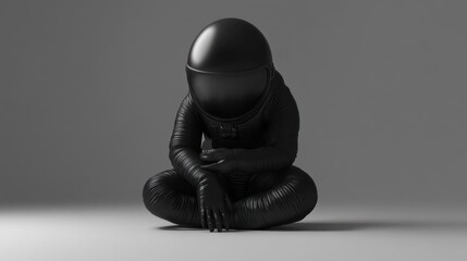 Wall Mural - a stylized black astronaut figure in a seated position, conveying a sense of contemplation.