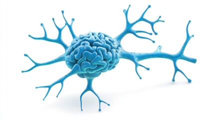 Poster - A stylized blue neuron resembling a brain, illustrating neural connections and functions.