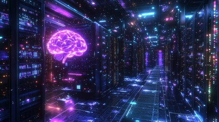 Wall Mural - Futuristic neural network visualization data center digital art high-tech environment abstract viewpoint artificial intelligence concept