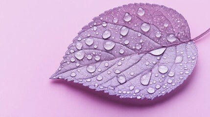 Leinwandbilder - A close-up of a purple leaf with water droplets on a pink background.