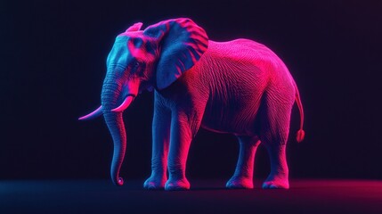 Poster - A stylized 3D rendering of an elephant in vibrant pink and blue lighting.