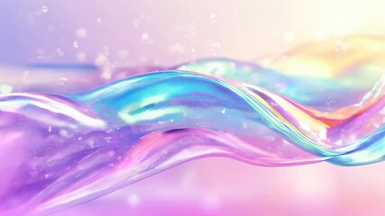 Wall Mural - ethereal, iridescent waves with bubbles and sparkles, creating a dreamy and magical visual in pastel