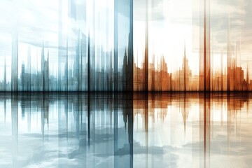Poster - Abstract cityscape reflection in blue and orange hues, creating a surreal atmosphere.