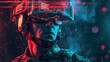 © Fitriyani - Close-up portrait of a soldier wearing futuristic goggles in a neon light.