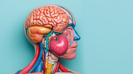 Poster - detailed anatomical illustration of human head and torso, showcasing organs