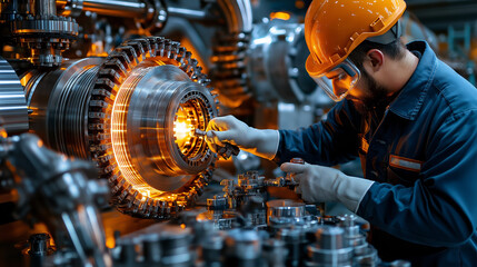 Poster - mechanic performing maintenance on industrial machinery with precision and care