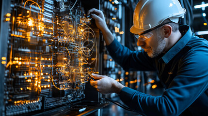 Aufkleber - repair engineer working on electrical panel, focused and skilled