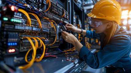 Aufkleber - repair engineer working on electrical panel, focused and skilled
