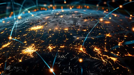 Wall Mural - earth at night showcasing a network of interconnected lights symbolizing global communication and in