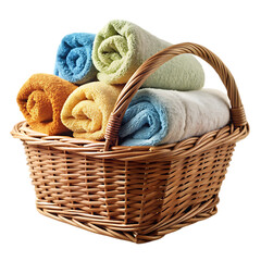 Wicker laundry basket with clean towels