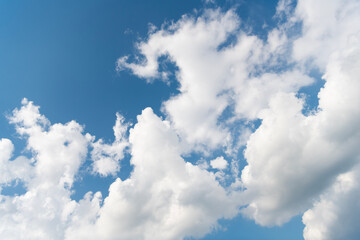 Wall Mural - Beautiful view of blue sky with clouds. Partly cloudy. Background cloud summer. Cloud summer. Sky cloud clear with sunset. Natural sky cinematic sky with clouds background