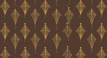 gold kite pattern hand drawn design on brown background illustration
