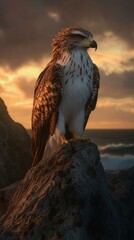 Wall Mural - Majestic bird perched on a rock. AI.