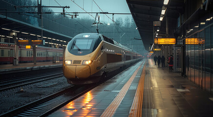 Aufkleber - Fast train in train station, High-speed.