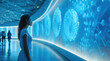© visoot - A women standing in blue high tech exhibition stand portrait gallery.