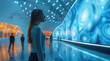 © visoot - A women standing in blue high tech exhibition stand portrait gallery.