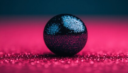 Poster - Close-up of a dark glittery sphere on a pink sparkly surface.