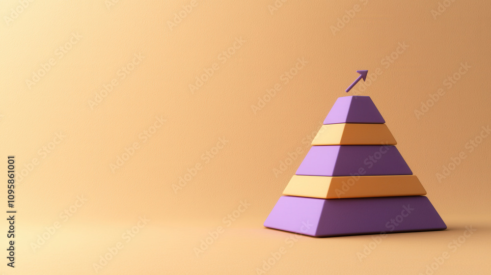 simplistic pyramid diagram with four purple levels and upward arrow ...