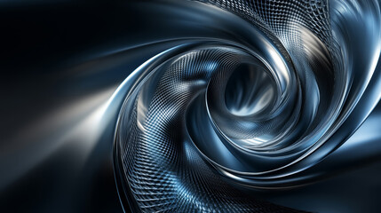 Wall Mural - abstract digital background with blue and silver metal liquid spiral galaxy swirl.