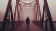 © Roman - Man walking on a foggy steel bridge, evoking a sense of solitude.