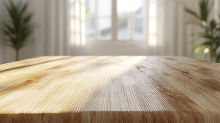 Wooden table with blurred wall background, for display or montage your products. Mockup for display of product.