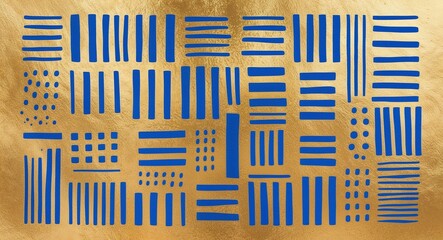 Blue Rectangle pattern hand drawn design on Gold background illustration