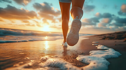 Wall Mural - Running on Beach at Sunset - Photo