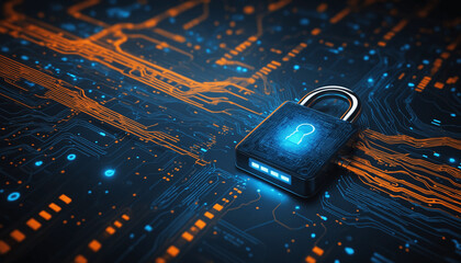 Cybersecurity and privacy concepts for data protection with lock icon and network security technology