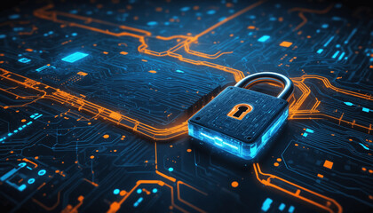 Cybersecurity and privacy concepts for data protection with lock icon and network security technology