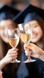 © Mind - Graduation celebration with friends toasting with glasses of sparkling wine.