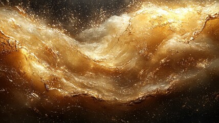 Wall Mural - dynamic waves of metallic gold on dark background abstract art digital creation high fidelity viewpo