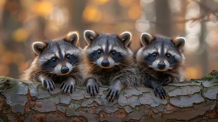 three mammal isolated on tree