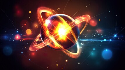 Wall Mural - Glowing orb with energy trails, abstract cosmic background.