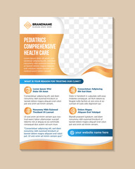 Wall Mural - pediatrics comprehensive health care clinic flyer design template, medical therapy flyer, children c