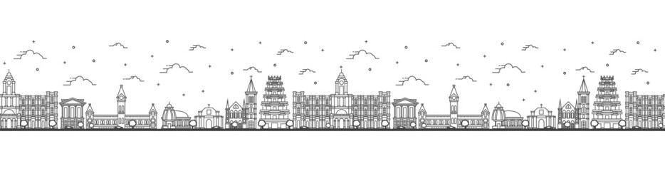 Seamless pattern with outline Chennai India City Skyline with Historic Buildings Isolated on White. Chennai Cityscape with Landmarks.