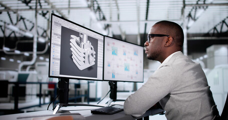 Leinwandbilder - Engineer Doing 3D CAD Model Design On Computer