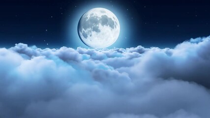 Aufkleber - The full moon illuminates the night sky, casting a soft glow over the fluffy clouds below. This tranquil scene evokes a sense of peace and wonder in the darkness of night.