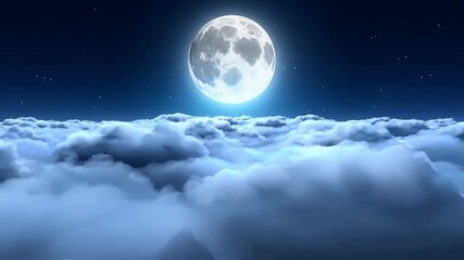 Aufkleber - The full moon casts a luminous glow on thick clouds, creating a magical atmosphere under a starry night sky. The scene evokes tranquility and wonder.