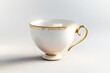 © FACTORY GRAPHICA  - Elegant Porcelain Teacup: A pristine white porcelain teacup with a delicate gold rim and ornate handle, exuding an air of sophistication and refinement.