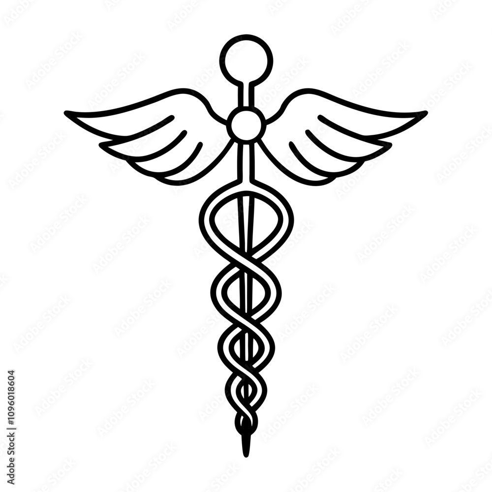 caduceus medical symbol line art vector silhouette illustration ...